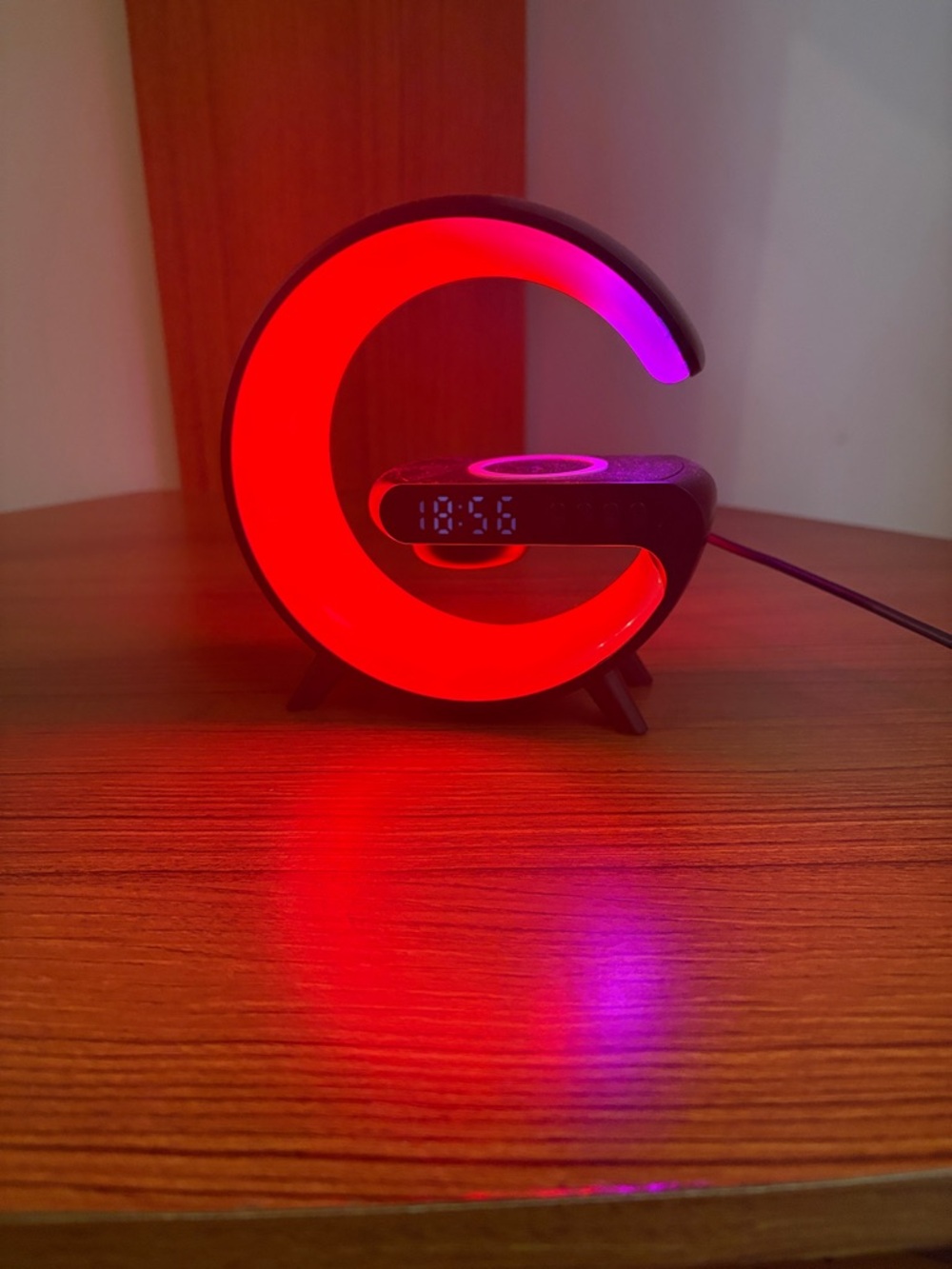 LED G-Shaped Night Light with Digital Clock - Red & Purple Glow